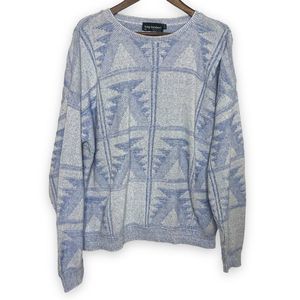 Tony Lambert Blue Crew Neck Textured Knit Long Sleeve Cotton Pullover Sweater XL